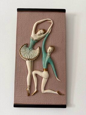 Midcentury Wall Decor GIROTTI Ballet Ballerina Wall Plaque X2 Pink Turquoise